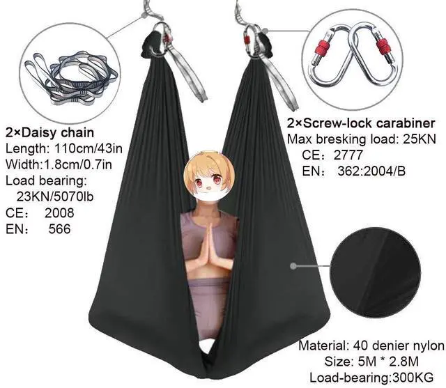 Alt view image 2 of 7 - FOSER Aerial Yoga Hammock Aerial Yoga Swing with Daisy Chains Carabiners for Inverted Gravity Yoga Flip with Instruction Manual 5M×2.8M (Gradient Purple)