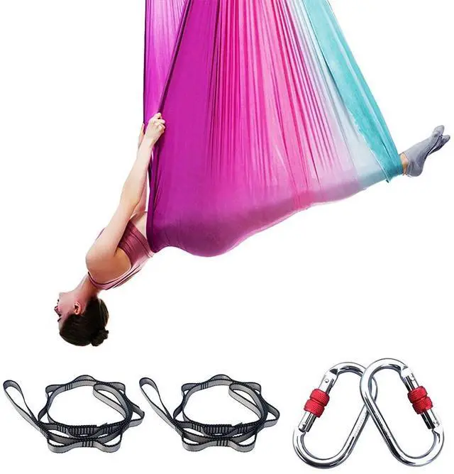 Main image of FOSER Aerial Yoga Hammock Aerial Yoga Swing with Daisy Chains Carabiners for Inverted Gravity Yoga Flip with Instruction Manual 5M×2.8M (Gradient Purple)