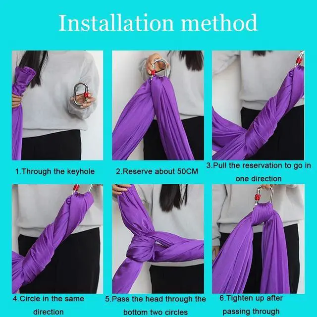 Alt view image 7 of 7 - FOSER Aerial Yoga Hammock Aerial Yoga Swing with Daisy Chains Carabiners for Inverted Gravity Yoga Flip with Instruction Manual 5M×2.8M (Gradient Purple)