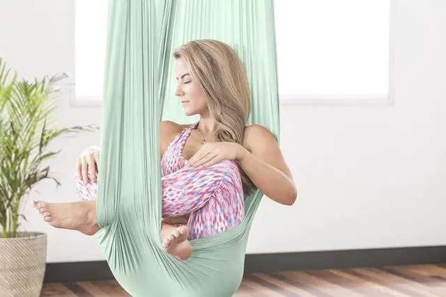 Alt view image 2 of 7 - Pinc Active Silk Aerial Yoga Swing & Hammock Kit for Improved Yoga Inversions, Flexibility & Core Strength - Mint
