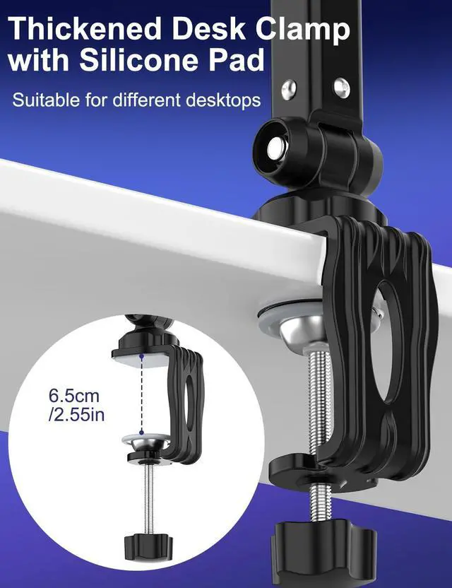 Alt view image 3 of 7 - Kairiyard Microphone Boom Arm, 360° Rotatable Heavy Duty Stable Metal Low Profile Mic Arm Stand Desk Mount for Podcast Live Streaming Gaming Studio, with Cable Management, 3/8'' to 5/8'' Adapter