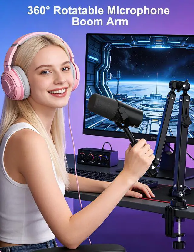 Alt view image 5 of 7 - Kairiyard Microphone Boom Arm, 360° Rotatable Heavy Duty Stable Metal Low Profile Mic Arm Stand Desk Mount for Podcast Live Streaming Gaming Studio, with Cable Management, 3/8'' to 5/8'' Adapter