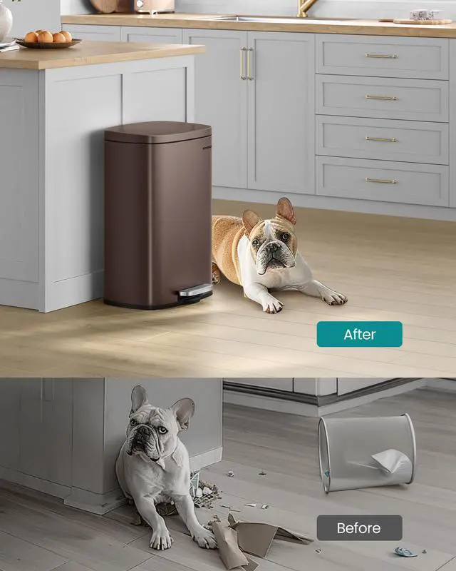 Alt view image 7 of 7 - SONGMICS 13 Gallon (50 L) Trash Can, Stainless Steel Kitchen Garbage Can, Recycling or Waste Bin, Soft Close, Step-On Pedal, Removable Inner Bucket, Brown ULTB50BR