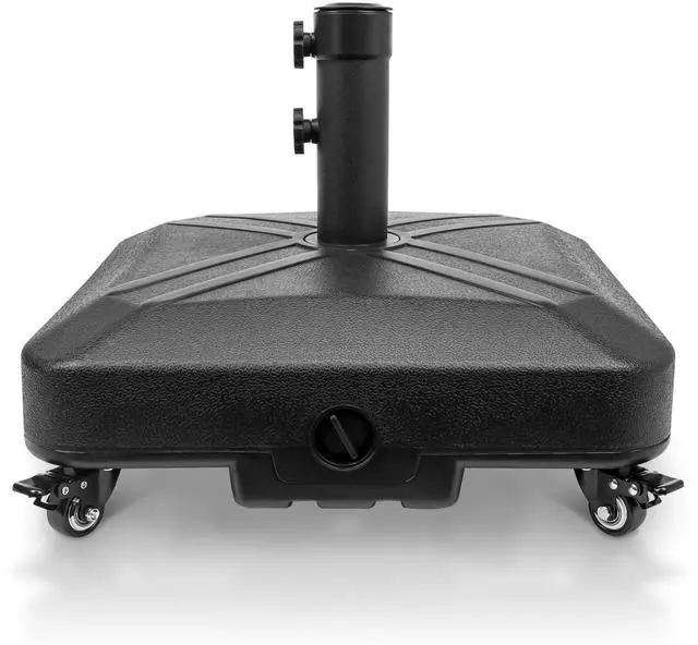 Main image of RAOKUKH Patio Umbrella Base Heavy Duty with Wheels Square Market Stand for Outdoor 4 Locks 2 Knobs 125lb Capacity, Black