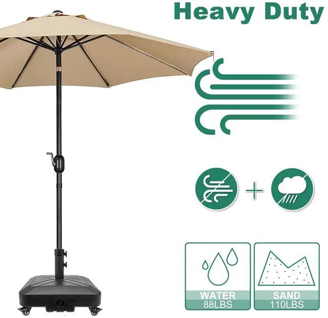 Alt view image 4 of 7 - RAOKUKH Patio Umbrella Base Heavy Duty with Wheels Square Market Stand for Outdoor 4 Locks 2 Knobs 125lb Capacity, Black