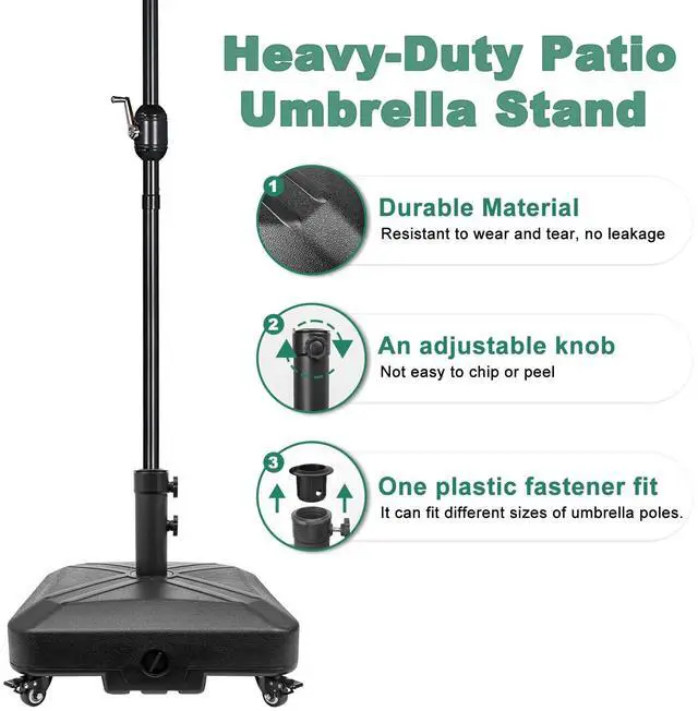 Alt view image 6 of 7 - RAOKUKH Patio Umbrella Base Heavy Duty with Wheels Square Market Stand for Outdoor 4 Locks 2 Knobs 125lb Capacity, Black