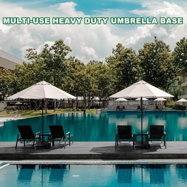 Alt view image 7 of 7 - RAOKUKH Patio Umbrella Base Heavy Duty with Wheels Square Market Stand for Outdoor 4 Locks 2 Knobs 125lb Capacity, Black