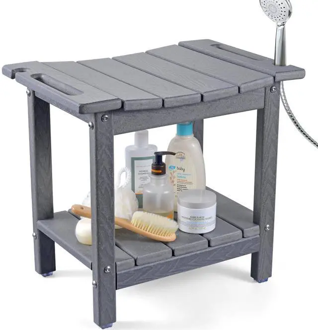 Main image of LyriFine Shower Bench - HDPE Waterproof Shower Bench for Inside Shower, 18.7" Shower Stool with Shower Head Holder, 350lbs Shower Seat with Storage Shelf, Shower Chair for Bathroom Indoor Outdoor Use