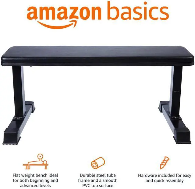 Alt view image 2 of 4 - Amazon Basics Sturdy Flat Weight Bench for Home Gym, Strength Training, Stable Assembly, Black
