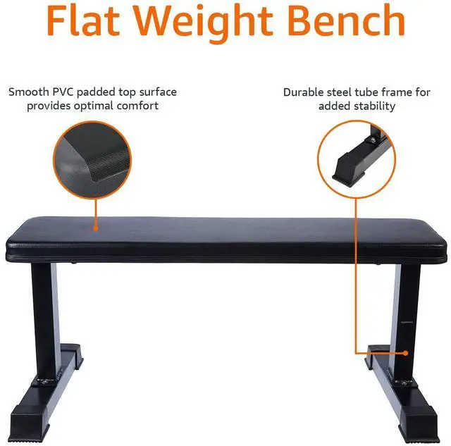 Alt view image 4 of 4 - Amazon Basics Sturdy Flat Weight Bench for Home Gym, Strength Training, Stable Assembly, Black