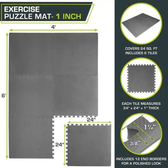 Alt view image 2 of 7 - ProsourceFit Extra Thick Puzzle Exercise Mat ¾ and 1", EVA Foam Interlocking Tiles for Protective, Cushioned Workout Flooring for Home and Gym Equipment