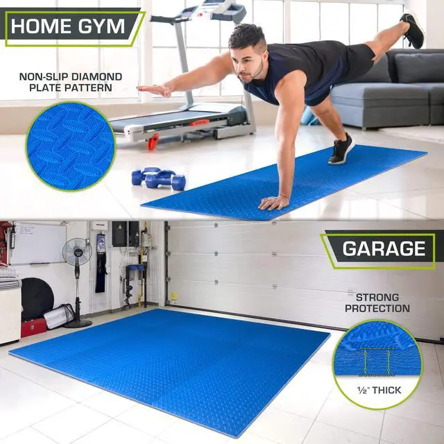 Alt view image 3 of 6 - ProsourceFit Puzzle Exercise Mat ½ in, EVA Interlocking Foam Floor Tiles for Home Gym, Mat for Home Workout Equipment, Floor Padding for Kids, Blue, 24 in x 24 in x ½ in, 48 Sq Ft - 12 Tiles