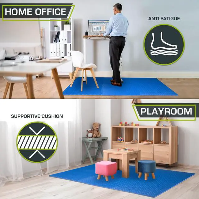 Alt view image 4 of 6 - ProsourceFit Puzzle Exercise Mat ½ in, EVA Interlocking Foam Floor Tiles for Home Gym, Mat for Home Workout Equipment, Floor Padding for Kids, Blue, 24 in x 24 in x ½ in, 48 Sq Ft - 12 Tiles