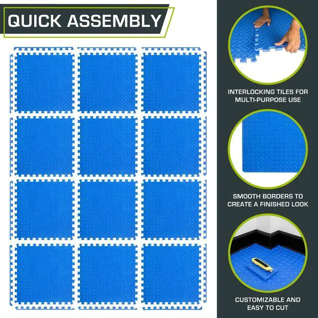 Alt view image 6 of 6 - ProsourceFit Puzzle Exercise Mat ½ in, EVA Interlocking Foam Floor Tiles for Home Gym, Mat for Home Workout Equipment, Floor Padding for Kids, Blue, 24 in x 24 in x ½ in, 48 Sq Ft - 12 Tiles