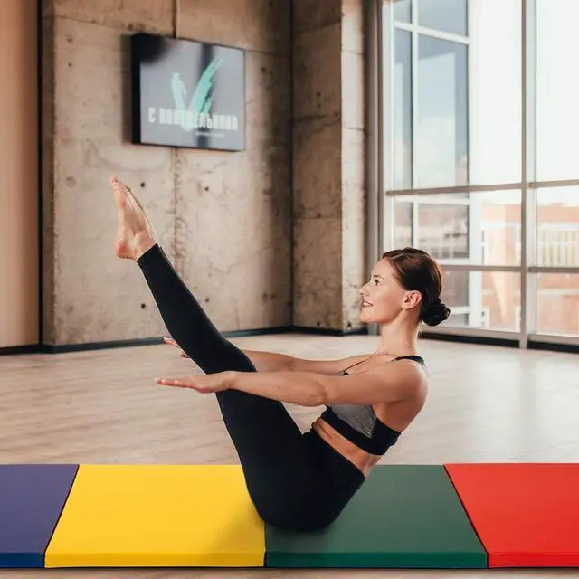 Alt view image 2 of 7 - Gymnastics Tumbling Mats Portable Gymnastics Mat 4 Folding Tumbling Mat 4'x8'x2"Thick Yoga Mat Exercise Mat with Carrying Handles for home Workout outdoor Yoga Gymnastic