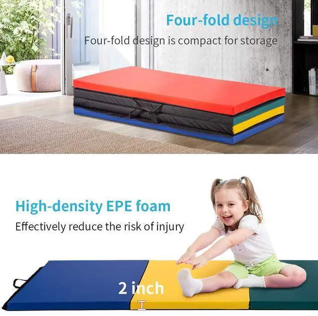 Alt view image 5 of 7 - Gymnastics Tumbling Mats Portable Gymnastics Mat 4 Folding Tumbling Mat 4'x8'x2"Thick Yoga Mat Exercise Mat with Carrying Handles for home Workout outdoor Yoga Gymnastic