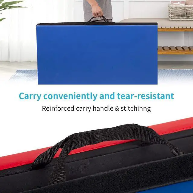 Alt view image 6 of 7 - Gymnastics Tumbling Mats Portable Gymnastics Mat 4 Folding Tumbling Mat 4'x8'x2"Thick Yoga Mat Exercise Mat with Carrying Handles for home Workout outdoor Yoga Gymnastic