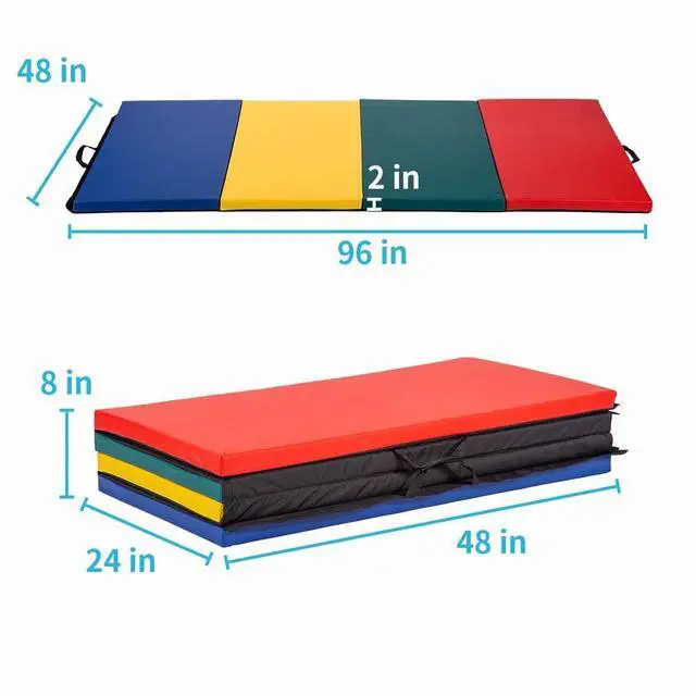 Alt view image 7 of 7 - Gymnastics Tumbling Mats Portable Gymnastics Mat 4 Folding Tumbling Mat 4'x8'x2"Thick Yoga Mat Exercise Mat with Carrying Handles for home Workout outdoor Yoga Gymnastic