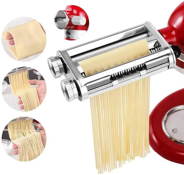 Main image of FavorKit Pasta Noodle Maker Attachment Set for KitchenAid Mixers Plus Hub Knob Screw Accessory Included Dough Sheet Roller, Spaghetti & Fettuccine Cutters-Unique Design