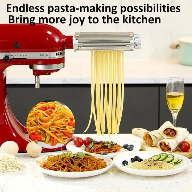 Alt view image 5 of 7 - FavorKit Pasta Noodle Maker Attachment Set for KitchenAid Mixers Plus Hub Knob Screw Accessory Included Dough Sheet Roller, Spaghetti & Fettuccine Cutters-Unique Design