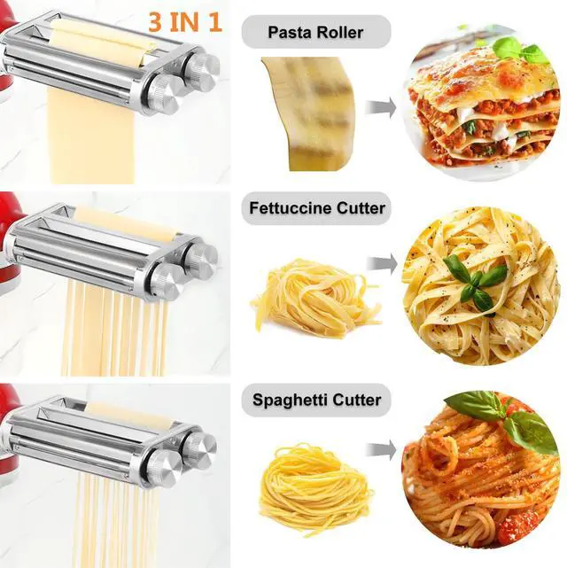 Alt view image 2 of 7 - FavorKit Pasta Noodle Maker Attachment Set for KitchenAid Mixers Plus Hub Knob Screw Accessory Included Dough Sheet Roller, Spaghetti & Fettuccine Cutters-Unique Design