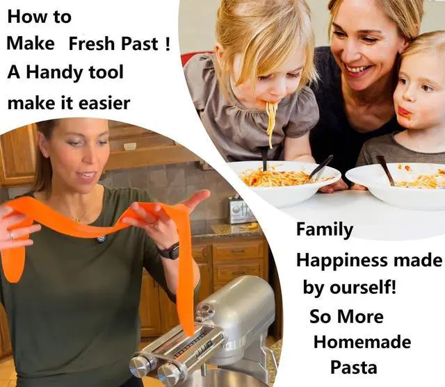Alt view image 3 of 7 - FavorKit Pasta Noodle Maker Attachment Set for KitchenAid Mixers Plus Hub Knob Screw Accessory Included Dough Sheet Roller, Spaghetti & Fettuccine Cutters-Unique Design