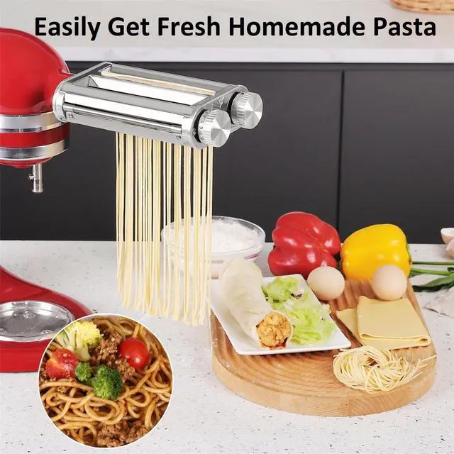 Alt view image 4 of 7 - FavorKit Pasta Noodle Maker Attachment Set for KitchenAid Mixers Plus Hub Knob Screw Accessory Included Dough Sheet Roller, Spaghetti & Fettuccine Cutters-Unique Design