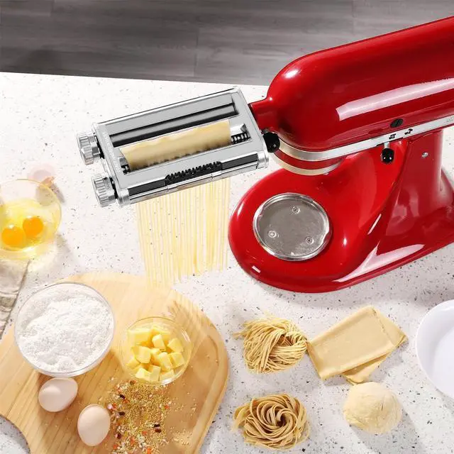Alt view image 7 of 7 - FavorKit Pasta Noodle Maker Attachment Set for KitchenAid Mixers Plus Hub Knob Screw Accessory Included Dough Sheet Roller, Spaghetti & Fettuccine Cutters-Unique Design