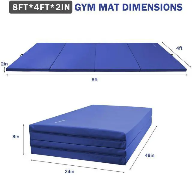 Alt view image 2 of 7 - Fitvids Gymnastics Mats for Tumbling, 4'x8'x2" Folding Exercise Gym Mat with Carrying Handles High-Density Anti-Tear Martial Arts Fitness Aerobics Mat for Home Gym Yoga Pilates MMA Core Training, Blue