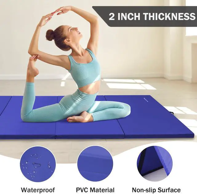 Alt view image 3 of 7 - Fitvids Gymnastics Mats for Tumbling, 4'x8'x2" Folding Exercise Gym Mat with Carrying Handles High-Density Anti-Tear Martial Arts Fitness Aerobics Mat for Home Gym Yoga Pilates MMA Core Training, Blue