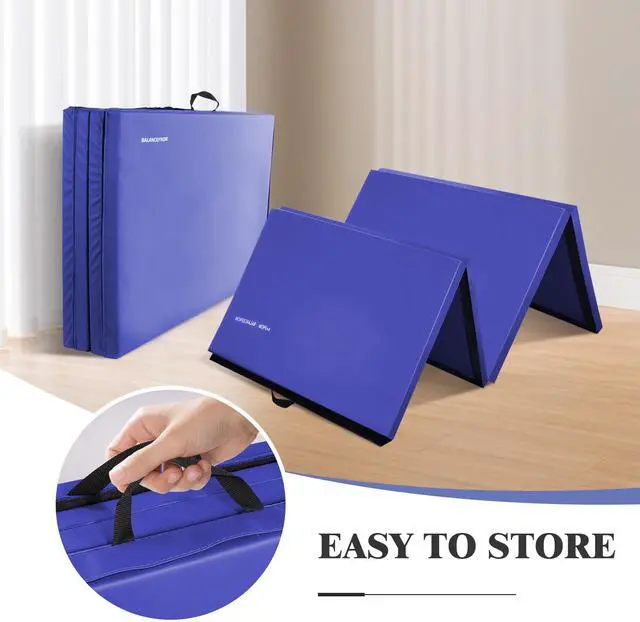 Alt view image 4 of 7 - Fitvids Gymnastics Mats for Tumbling, 4'x8'x2" Folding Exercise Gym Mat with Carrying Handles High-Density Anti-Tear Martial Arts Fitness Aerobics Mat for Home Gym Yoga Pilates MMA Core Training, Blue