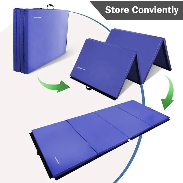 Alt view image 5 of 7 - Fitvids Gymnastics Mats for Tumbling, 4'x8'x2" Folding Exercise Gym Mat with Carrying Handles High-Density Anti-Tear Martial Arts Fitness Aerobics Mat for Home Gym Yoga Pilates MMA Core Training, Blue
