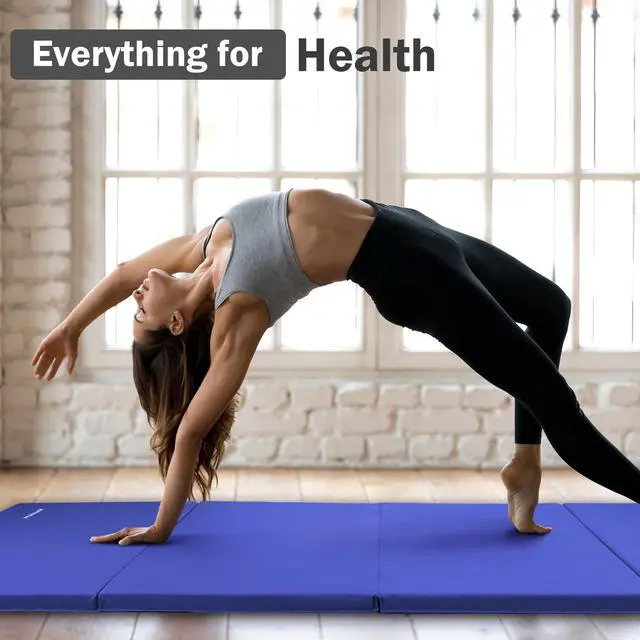 Alt view image 6 of 7 - Fitvids Gymnastics Mats for Tumbling, 4'x8'x2" Folding Exercise Gym Mat with Carrying Handles High-Density Anti-Tear Martial Arts Fitness Aerobics Mat for Home Gym Yoga Pilates MMA Core Training, Blue