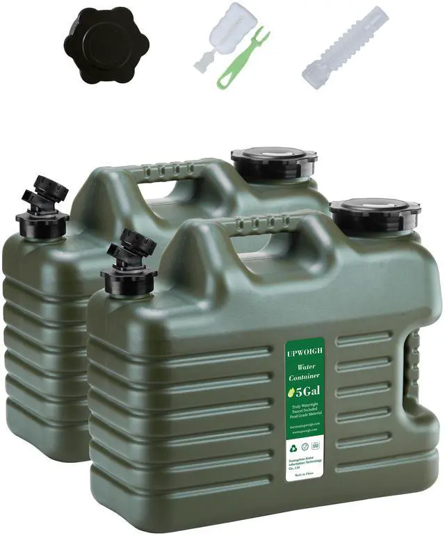 Main image of UPWOIGH 5 Gallon Water Jug Set of 2, Camping Water Container, Truly No Leakage Water Storage, Large Military Green Water Tank,BPA Free Portable Emergency Overlanding Gear for Outdoors Hiking