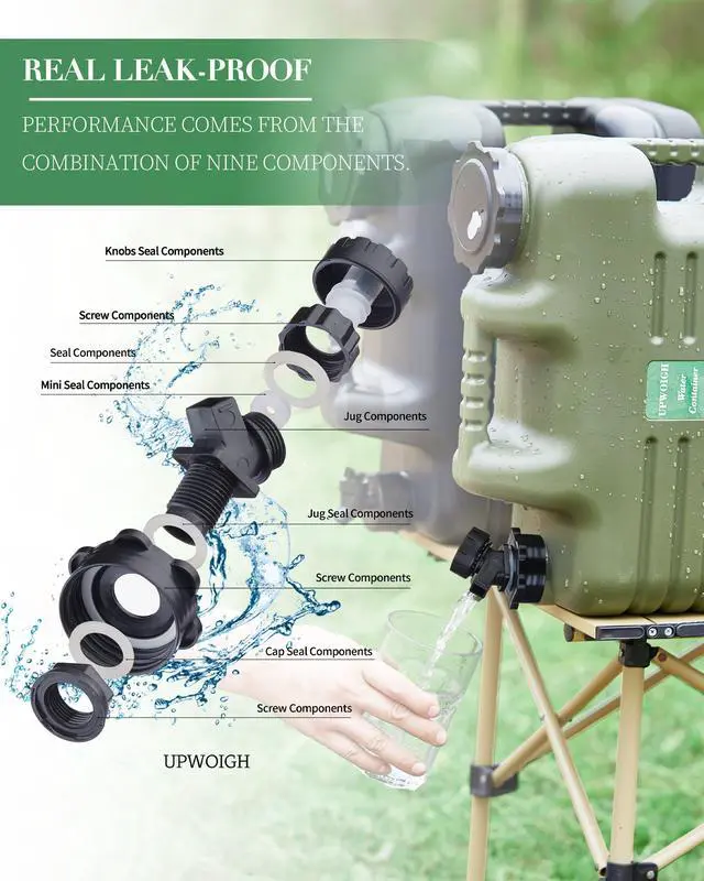 Alt view image 4 of 7 - UPWOIGH 5 Gallon Water Jug Set of 2, Camping Water Container, Truly No Leakage Water Storage, Large Military Green Water Tank,BPA Free Portable Emergency Overlanding Gear for Outdoors Hiking