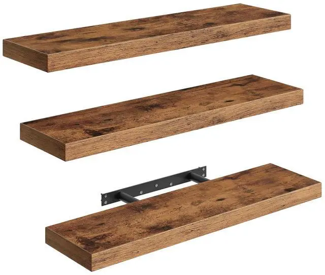 Main image of RALGEND Floating Shelves for Wall, 1.5" Thick Wall Shelf Set of 3 with Invisible Brackets, 23.6L x 7.9W Hanging Shelves Farmhouse Home Decor for Bathroom, Living Room, Bedroom, Rustic Brown 6301BJP3BF
