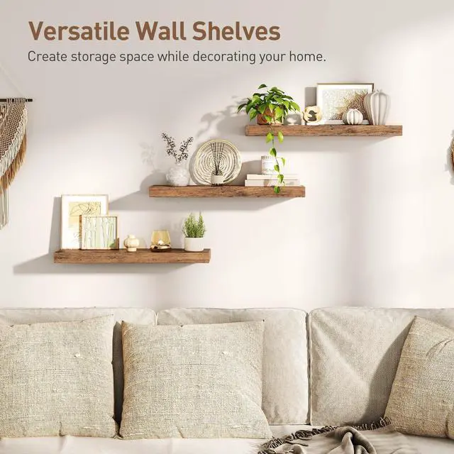 Alt view image 4 of 7 - RALGEND Floating Shelves for Wall, 1.5" Thick Wall Shelf Set of 3 with Invisible Brackets, 23.6L x 7.9W Hanging Shelves Farmhouse Home Decor for Bathroom, Living Room, Bedroom, Rustic Brown 6301BJP3BF