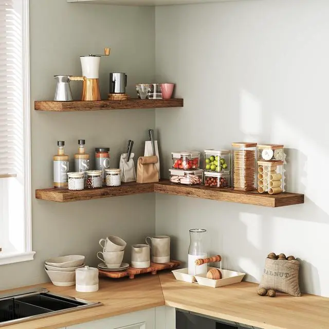 Alt view image 7 of 7 - RALGEND Floating Shelves for Wall, 1.5" Thick Wall Shelf Set of 3 with Invisible Brackets, 23.6L x 7.9W Hanging Shelves Farmhouse Home Decor for Bathroom, Living Room, Bedroom, Rustic Brown 6301BJP3BF