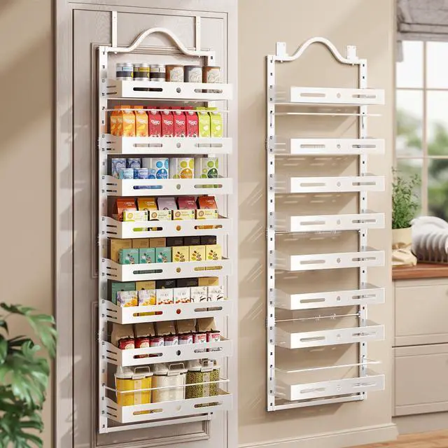 Main image of Freexployer 8-Tier Over The Door Pantry Organizer, Large 2 IN 1 Wall Mount or Hanging Spice Rack, Pantry Door Organizer and Storage with Adjustable Basket, Door Spice Rack for Pantry, White