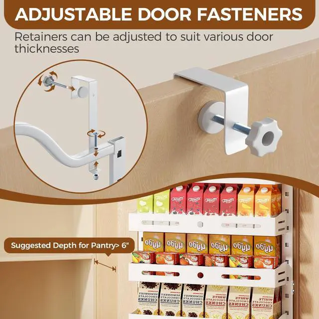 Alt view image 3 of 7 - Freexployer 8-Tier Over The Door Pantry Organizer, Large 2 IN 1 Wall Mount or Hanging Spice Rack, Pantry Door Organizer and Storage with Adjustable Basket, Door Spice Rack for Pantry, White