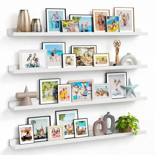 Main image of Forbena 48 Inch Floating Shelves for Wall Set of 4, Large White Picture Ledge Shelf for Living Room Photo Frames, Extra Long Wood Wall Shelves with Lip for Bedroom Hallway Office Nursery Kids Books