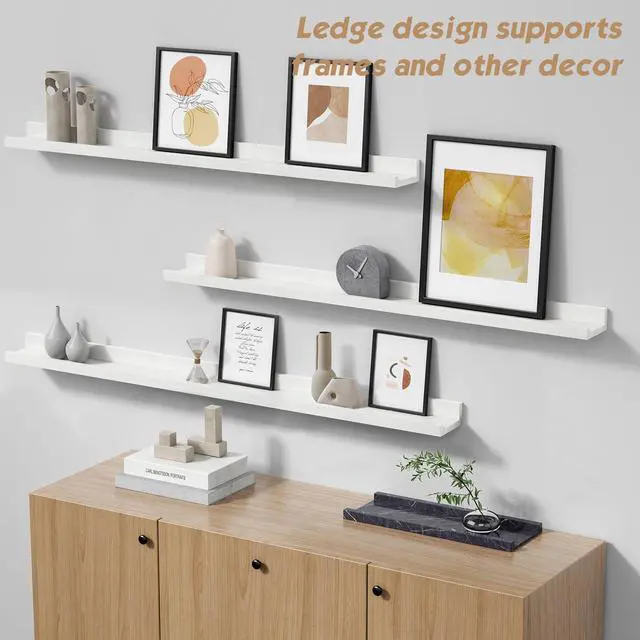 Alt view image 4 of 7 - Forbena 48 Inch Floating Shelves for Wall Set of 4, Large White Picture Ledge Shelf for Living Room Photo Frames, Extra Long Wood Wall Shelves with Lip for Bedroom Hallway Office Nursery Kids Books