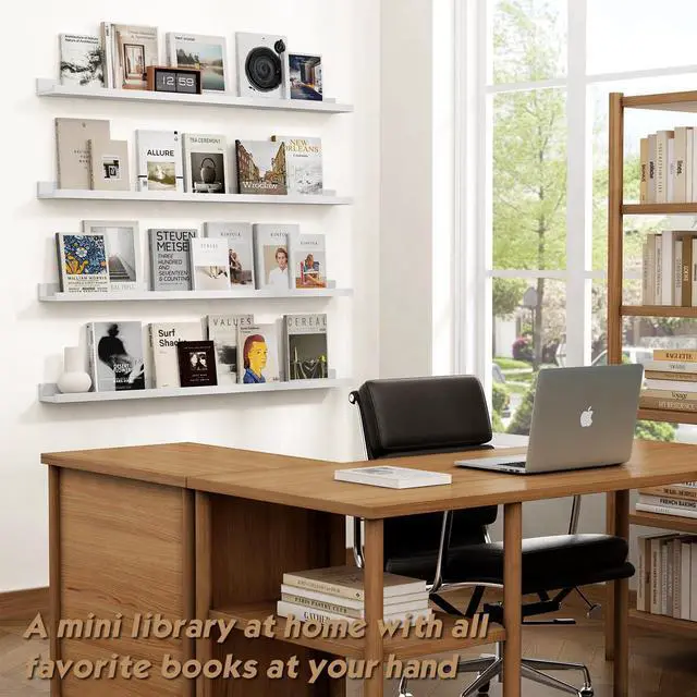 Alt view image 3 of 7 - Forbena 48 Inch Floating Shelves for Wall Set of 4, Large White Picture Ledge Shelf for Living Room Photo Frames, Extra Long Wood Wall Shelves with Lip for Bedroom Hallway Office Nursery Kids Books