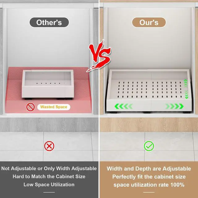 Alt view image 3 of 6 - Pull out Cabinet Organizer,Width (14"-21") and Depth (17"-24") Expandable With 3 Rails,No Drill Adjustable Slide out Drawers for Kitchen,Pantry,Adhesive Roll out Shelves,for Cabinets Without Lip,White