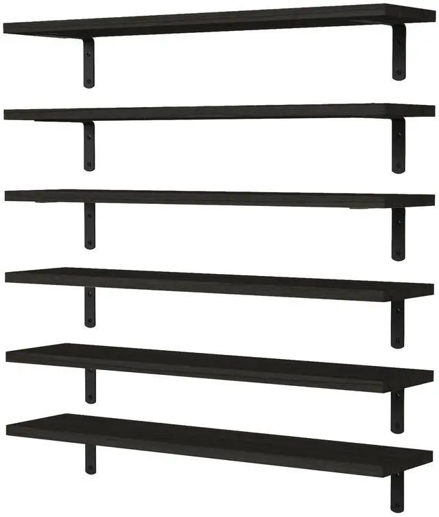 Main image of WOPITUES Wood Floating Shelves Set of 6, 24 inch Long Floating Shelves for Wall Decor, Farmhouse Shelf for Bedroom, Bathroom Storage Shelves, Book Shelves for Living Room - Black