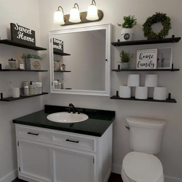 Alt view image 2 of 6 - WOPITUES Wood Floating Shelves Set of 6, 24 inch Long Floating Shelves for Wall Decor, Farmhouse Shelf for Bedroom, Bathroom Storage Shelves, Book Shelves for Living Room - Black