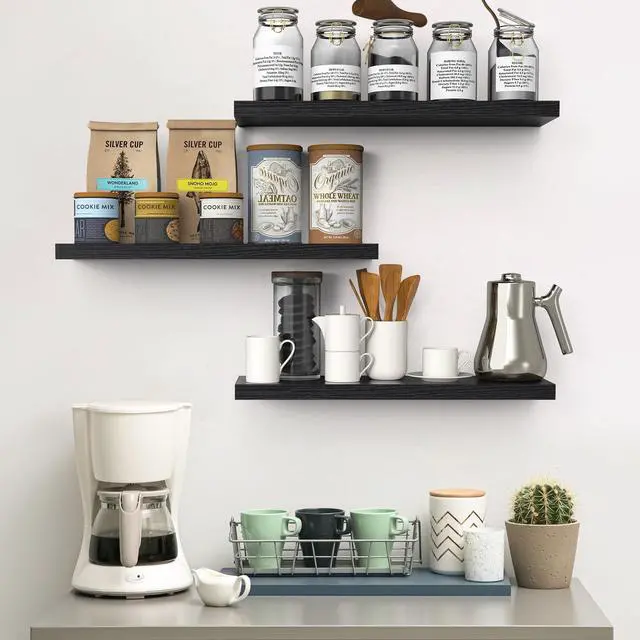 Alt view image 2 of 7 - BAYKA Floating Shelves for Wall, 22.5 inches Wall Mounted Rustic Wood Shelves for Bathroom, Bedroom, Living Room, Floating Shelves for Books/Storage/Decor (Black,Set of 3)