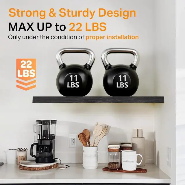 Alt view image 3 of 7 - BAYKA Floating Shelves for Wall, 22.5 inches Wall Mounted Rustic Wood Shelves for Bathroom, Bedroom, Living Room, Floating Shelves for Books/Storage/Decor (Black,Set of 3)