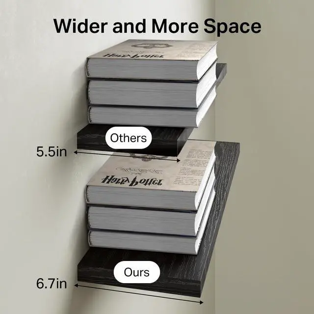 Alt view image 6 of 7 - BAYKA Floating Shelves for Wall, 22.5 inches Wall Mounted Rustic Wood Shelves for Bathroom, Bedroom, Living Room, Floating Shelves for Books/Storage/Decor (Black,Set of 3)