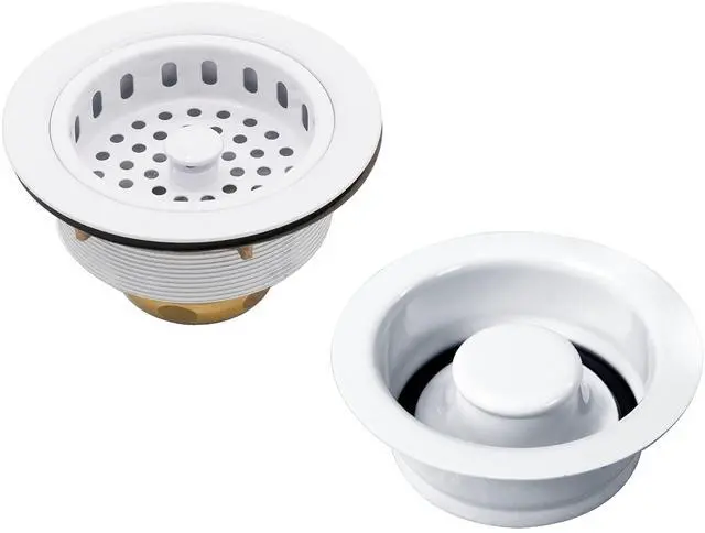 Main image of Westbrass A2165-50 4-1/4" OD Post Style Large Kitchen Basket Strainer with Waste Disposal Flange and Stopper Drain Set, Powder Coat White